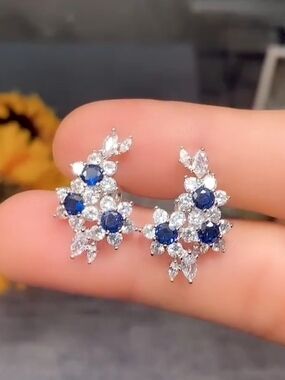 White Rhodium Sapphire Earrings